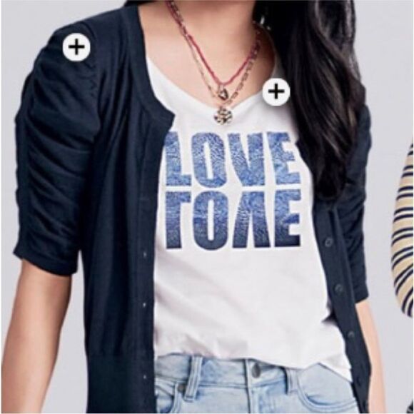 CAbi White and Blue LOVE Short Sleeve T-Shirt - Picture 1 of 5